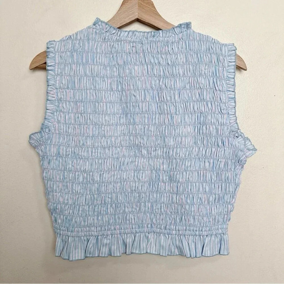 Label Ritu Kumar Womens  Medium Blue Pink Smocked Crop Top - Picture 11 of 11